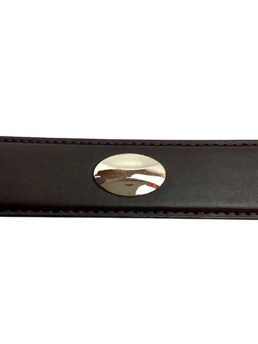 Western Leather Belt With Polished Silver Buckle & Oval Detail Mens 38 Brown
